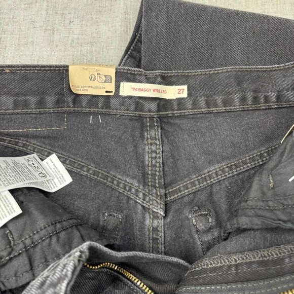 NWT Levis 94 Baggy Wide Leg Jeans Washed Black Denim Mid Rise Womens 27x31 - Picture 7 of 13